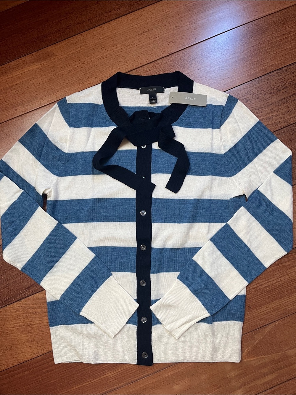 NWT J. Crew Striped Merino Bow Tie Cardigan